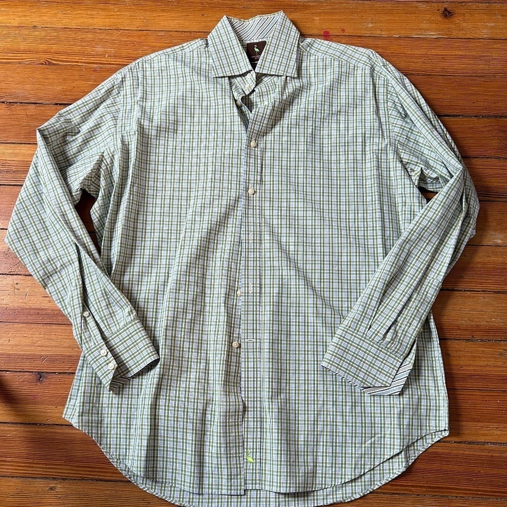 Tailorbyrd Men's Green Plaid Button Down Shirt Sz‎ XL